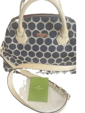 kate spade Navy and Cream Polka Dot Satchel with Cream Strap